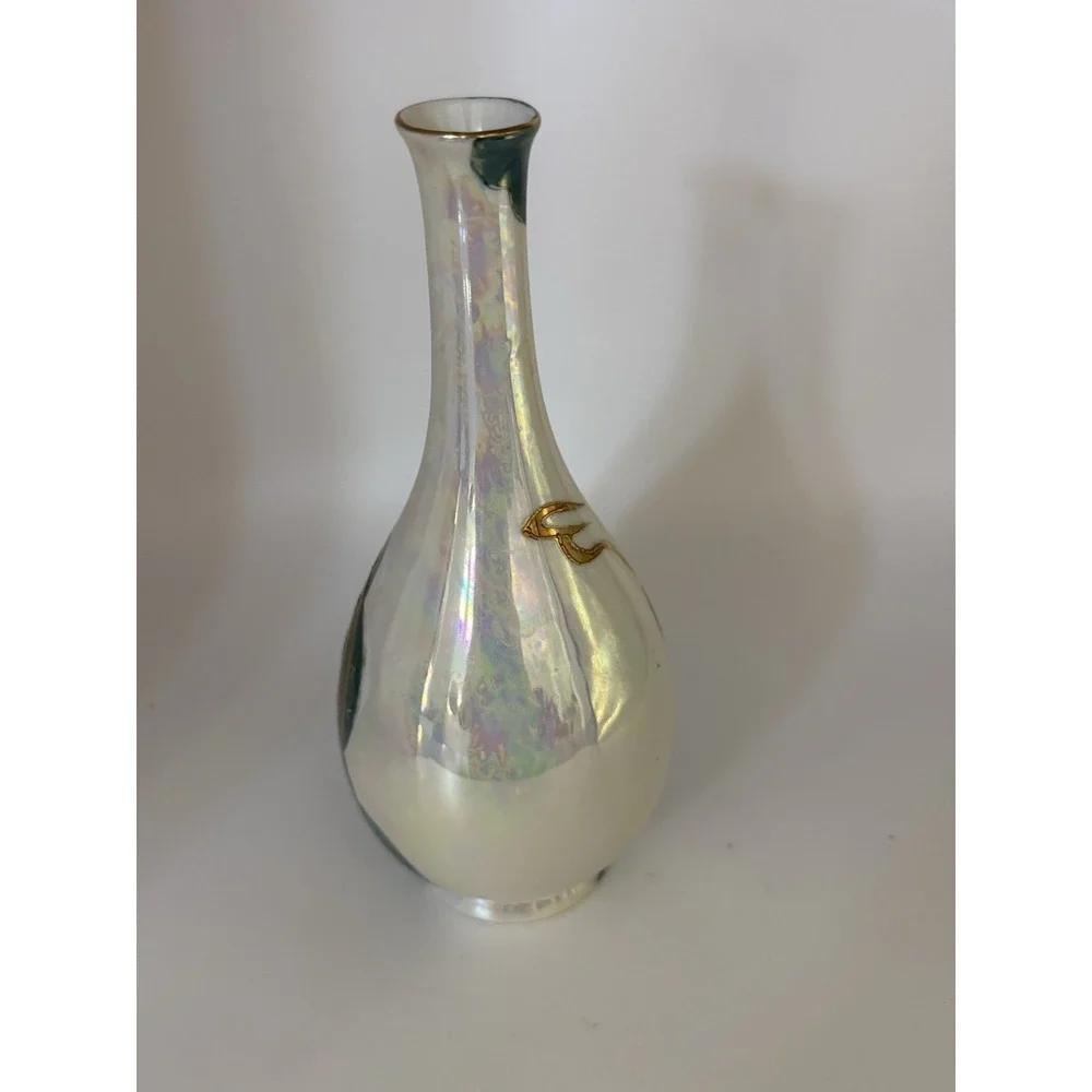 Vintage Aito Japanese Vase 24K Dragon Moriage Lusterware Iridescent MCI Marked